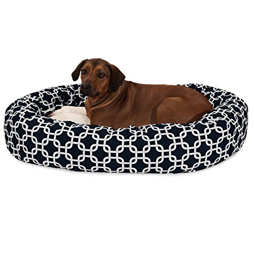 Image of Majestic Pet 52 Inch Links Sherpa Calming Dog Bed Washable - Cozy Soft Round Dog Bed with Spine for Head Support - Fluffy Donut Dog Bed 52x35x11 (inch) - Round Pet Bed X- Large - BLACK