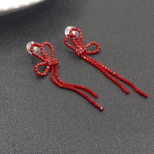 Bow Chandelier Earrings for Women,Sparkly Earrings Dangle Dangling Earring Crystal Rhinestone Drop Tassels for Wedding Prom Fashion Jewelry2