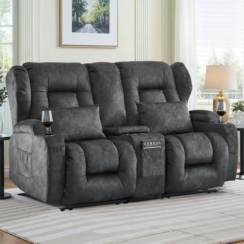 Image of Loveseat Recliner Sofa with Console,RV Wall Hugger Recliners for Small Spaces,Reclining Loveseat Sofa Recliner with Cup Holders /Lumbar Pillows,RV Furniture (Velvet Gray, 66 inch 2-Seater)
