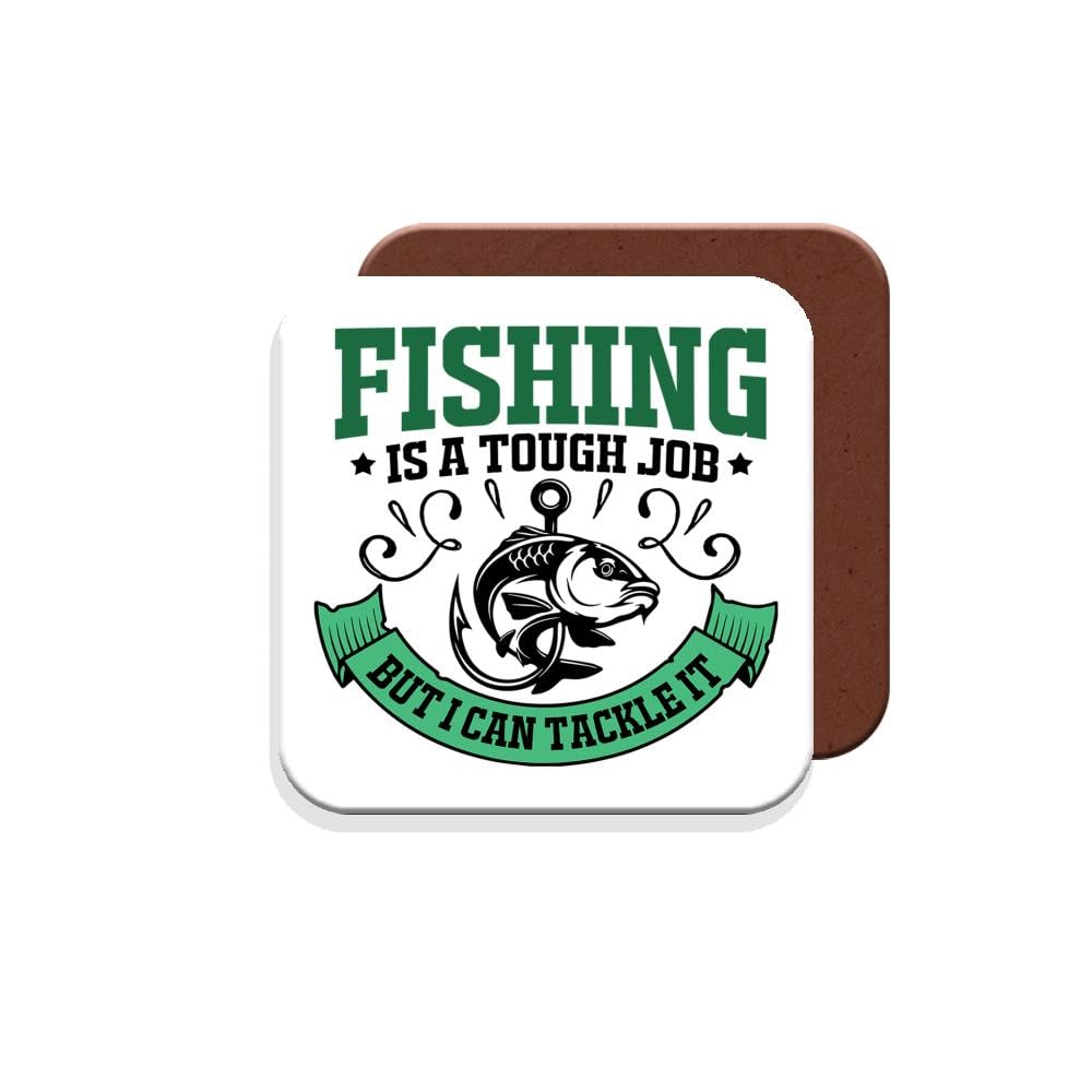 Muggz Coaster Gift For Fisherman/Fishing Enthusiasts - Fishing Is A Tough Job But I Can Tackle It - Giftset - Made By In The Uk