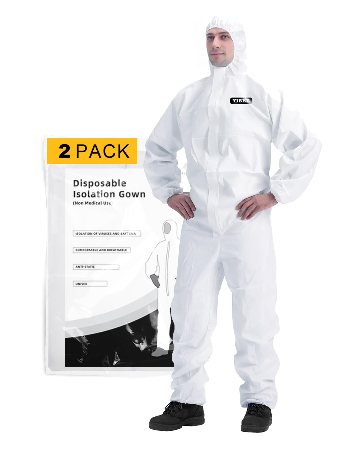 Hazmat Suit Disposable Coverall | Full Body Painters Suit in 7 Sizes with Multiple Specifications for Men & Women - X-Large, White, 2