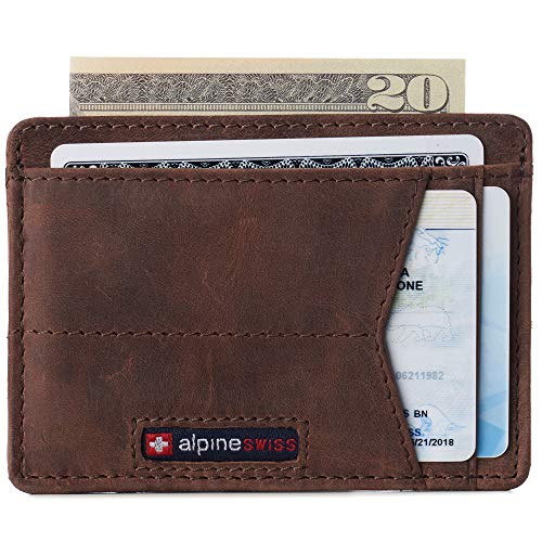 Image of Alpine Swiss RFID Minimalist Oliver Front Pocket Wallet For Men Leather Hampton Collection Nubuck Tan