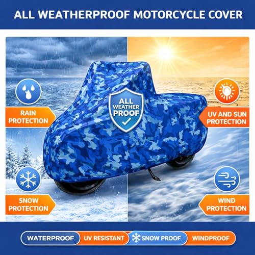 Image of 6X6 Heavy Duty Bike Cover for Raider 125, Water Proof Blue Jungle Print, All-Weather Protection, Waterproof, UV Resistant, Dustproof, Durable Outdoor Motorcycle Body Covers for Daily Use