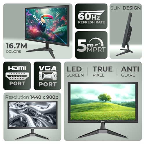 Image of Foxin 19.5 Inch (48.26 cm) Crystal Flat LED Monitor | True Pixel HD Display, 1366x768p, 16.7M Colors, 5ms, 60Hz | HDMI & VGA Ports | Slim, Wall Mountable | Desktop /Office /CCTV Use | 1 Year Warranty