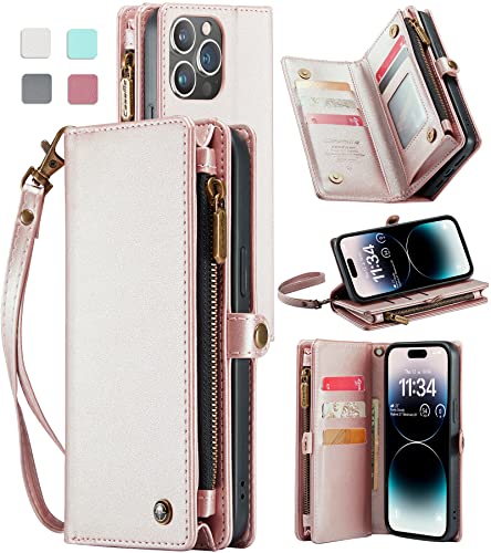 OIFEN for iPhone 14 pro max 6.7 inch wallet case, RFID Blocking 【8 Card Slot 】Magnetic Credit Card Holder with Roomy Zipper Pocket Durable PU Leather Flip Folio Cover Women Men for Apple 14 pro max