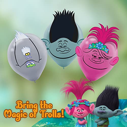 Amscan Trolls 12 Count Balloons With Paper Add-Ons - Poppy Branch Guy Diamons - 12" Latex Birthday Party Balloon Favor For Kid - Parties, Favors, Prizes - Birthday Music Decorations Supplies Set #TOP2