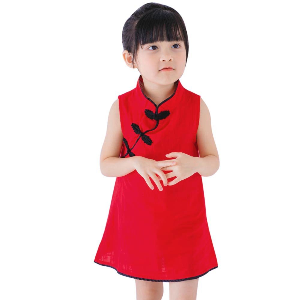 AnFeng Toddler Girls Summer Princess Dress Kids Baby Party Wedding Sleeveless Cheongsam Baby Girls Clothing Red 90