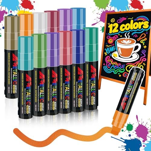 12 Colors Jumbo Poster Markers 15MM, Metallic Waterproof Graffiti...