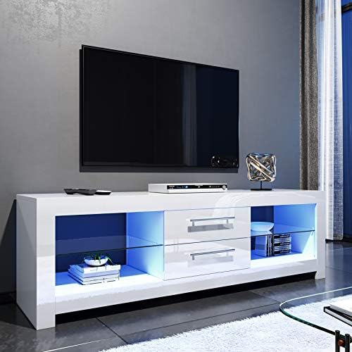 ELEGANT 1300mm TV Stand with LED Lights Ambient TV Cabinet Modern Black Gloss for Living Room and Bedroom with Storages Home Furniture for 32 40 43 50 52 55 inch 4k TV
