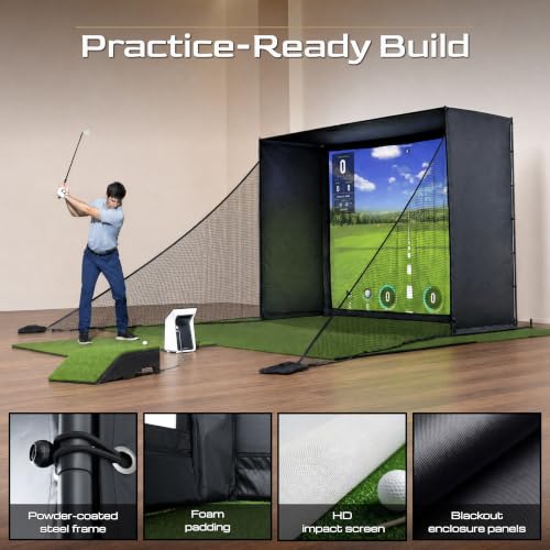 Image of GoSports Golf Simulator Enclosure with Impact Screen and Shank Nets - 10 x 8 ft Golf Sim with HD Impact Screen Kit for at Home Practice