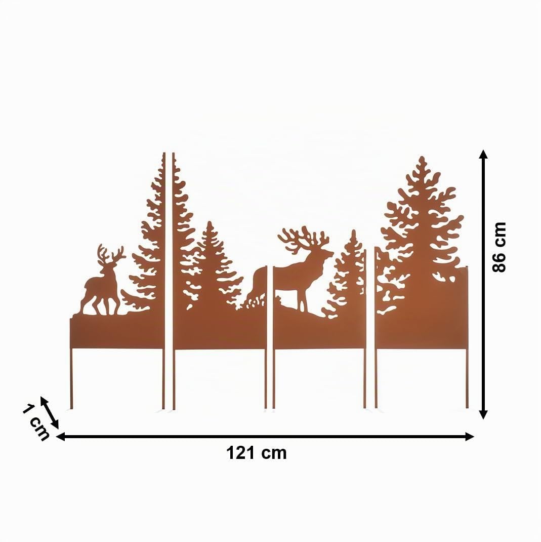 Kobolo Gartenstecker Forest aus Metall Hirschdesign 121x86 cm Braun