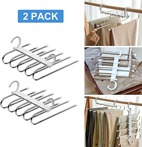 SOSOPIN Space Saving Pants Hangers Non-Slip Clothes Organizer 5 Layered Pants Rack