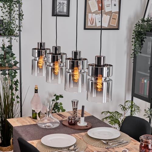 Lámpara de suspensión HOFSTEIN de diseño vintage en cristal ahumado y detalles de cromo negro
