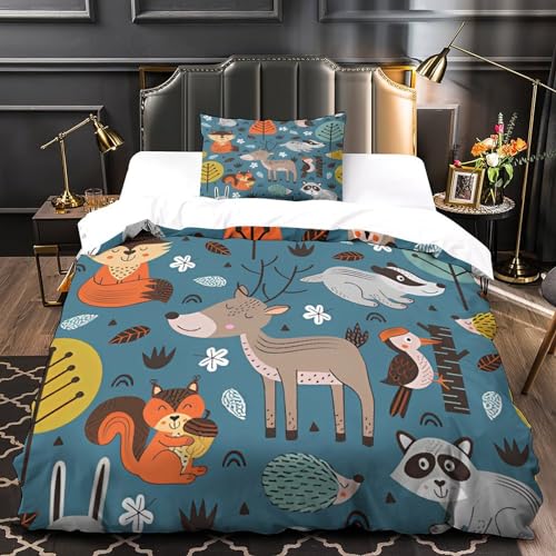 Housse de couette cerf et écureuil 3D pour lit simple 135x200 cm avec taies - 4