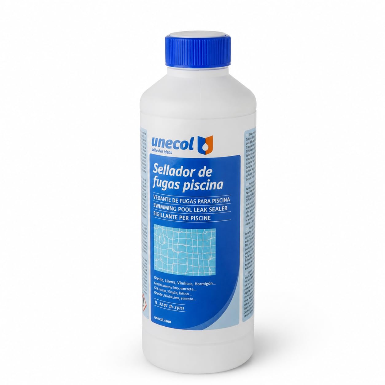 Unecol - Sigillante per perdite Piscina Unecol 1L - Ripara crepe e filtrazioni senza vuoto, adatto per Gresite, Liner, PVC, Calcestruzzo - Acqua dolce o salata