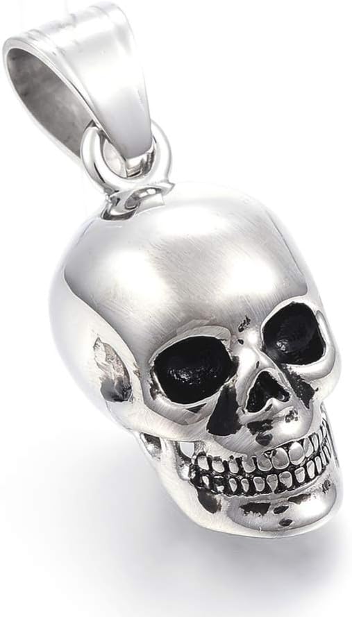 6Pcs Surgical Stainless Steel Skull Pendants Antique Silver Skull Beads Large Hole Halloween Decoration Necklace Charms for Jewelry Making