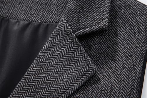 Men's Herringbone Tweed Suit Vest Lapel Chain Pockets Suit Vest Business Casual Formal Dress Waistcoat4