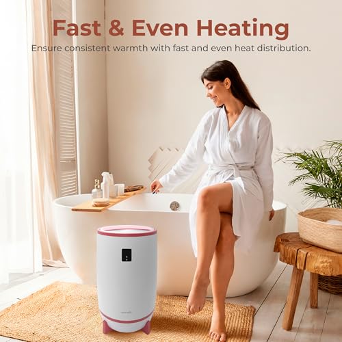 Image of SereneLife Towel and Blanket Warmer - Single Touch Portable Towel Heater for Bathroom, Fragrant Disc Holder, LED Ring, 2 Large Towel Capacity, Built-in Timer (15-60 mins), Auto Shut-Off (Pink)