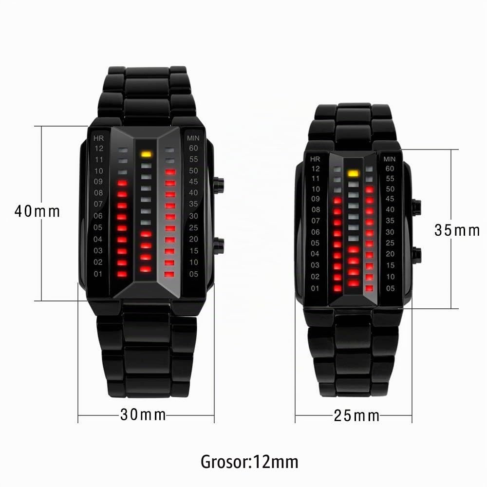 Fashion Binario Digitales Relojes de Pulsera de Hombre y Mujer Calendario Rojo Amarillo LED Luminosidad Unico Negro Rectangular Acero Inoxidable Reloj Casual Estilo