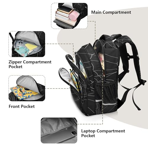 Spiders Cobweb Halloween Backpack for School Book Bag Tablet Laptop Backpack Work Travel Bag with Reflective Stripes4