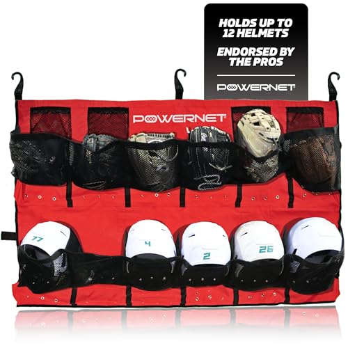 PowerNet Softball & Baseball Helmet Hanging Organizer, 12 Pocket Glove & Helmet Storage Holder...