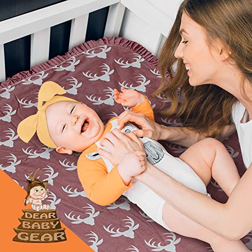Image of Dear Baby Gear - 40x30 Car Seat Canopy, Infant Carrier Cover for Boys & Girls, Cozy Fall Baby Shower Gift, Nursing & Stroller Use, Newborn Travel Sunshade Accessory, Antlers on Dusty Rose, Pink Dot