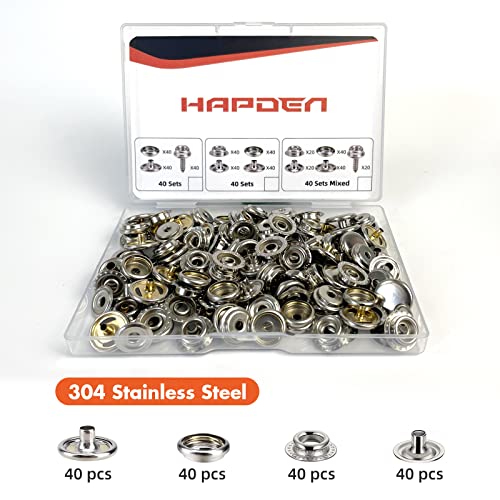 160 Stück Snap Buttons, Snap Fasteners Kit 15mm Edelstahl Snaps Marine Grade Boot Segeltuch Snaps,Socket Metall Snaps für Kleidung Leder Boot Abdeckung Stoff