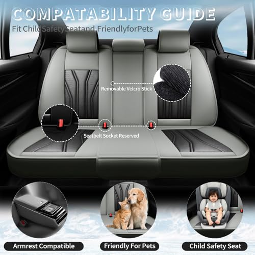 Image of Fit Equinox Car Seat Covers Compatible with Chevy Equinox 2011-2026, Premium Leather Breathable, Wear Resistant, Airbag Compatible, All-Weather Protection & Full Coverage, Full Set Gray&Black