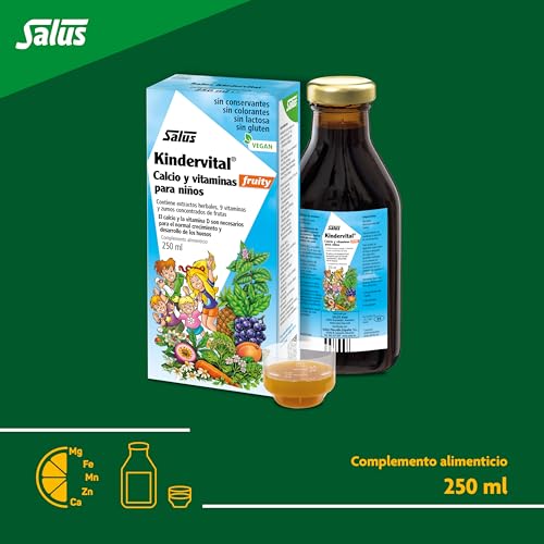 Salus - Kindervital Fruity, Suplemento Multivitamínico para Niños, en Botella de 250 ml, Aporta Calcio y Vitamina D para el Crecimiento - Elaborado con Hierbas Selectas y Zumos Concentrados - imagen 3