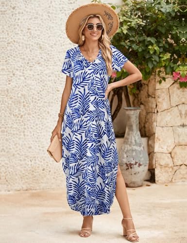 Image of JollieLovin Womens Plus Size Casual Summer Maxi Long Dress Short Sleeve T-Shirt Loose Sun Dress(L-5X)