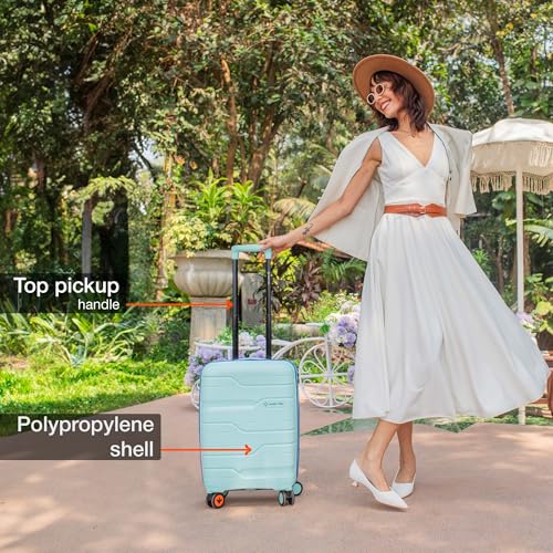 Image of Nasher Miles Cannes Hard-Sided Polypropylene Cabin Luggage 20 inch | 55cm | 8 Wheels Small Trolley Bag for Travel | Suitcase (Pastel Green Blue)
