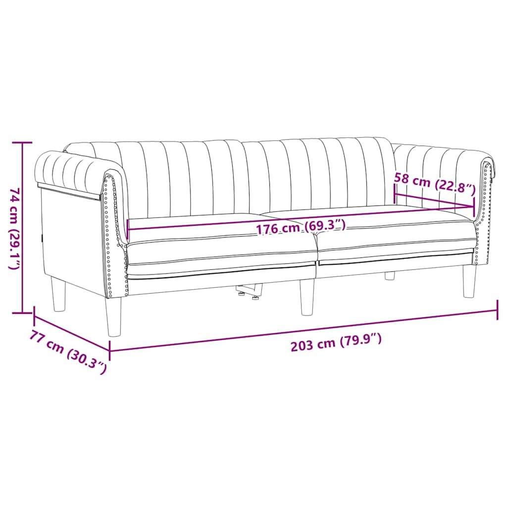 Divano a 3 posti, in ecopelle, effetto pelle scamosciata, con imbottitura, 203 x 77 x 74 cm, moderno per soggiorno, divano resistente, seduta confortevole, struttura stabile