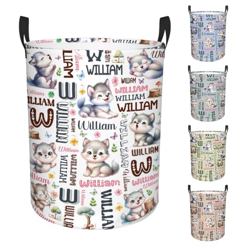 Image of Custom Wolf Laundry Hamper, Personalized Laundry Basket with Name, Customized Dirty Clothes Basket for Clothes Toy Bathroom Bedroom Storage,S-16.5 inchX 13.8 inch