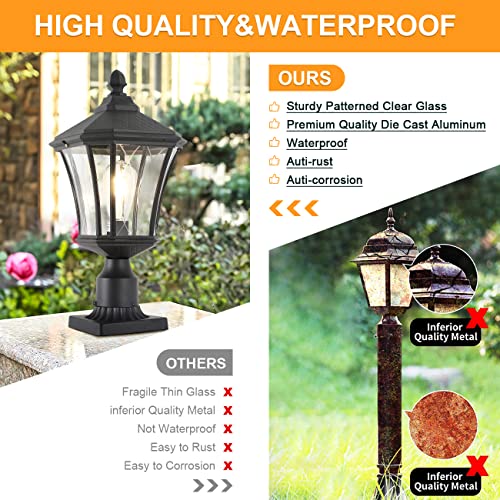 Post Lights Outdoor Post Lantern 20" Exterior Post Coach Light With Pier Mount Base, Weather Resistant Aluminum With Clear Glass Pier Mount Light Black Outdoor Pole Light For Patio, Porch, Yard #TOP5