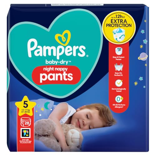 Pampers Baby-Dry Night Nappy Pants Size 5 28 Night Nappies 12kg-17kg Essential Pack