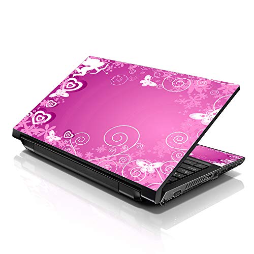 Image of LSS 17 17.3 Inches Laptop Notebook Skin Sticker with 2 Wrist Pads - Reusable Cover Protector Vinyl Sticker Cover Decal Fits 17 inch - 19 inch HP Asus Acer - Pink Cupid Butterfly Pattern