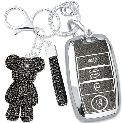 Coque de clé TPU Kia 4 boutons étui protection télécommande femme avec ours strass