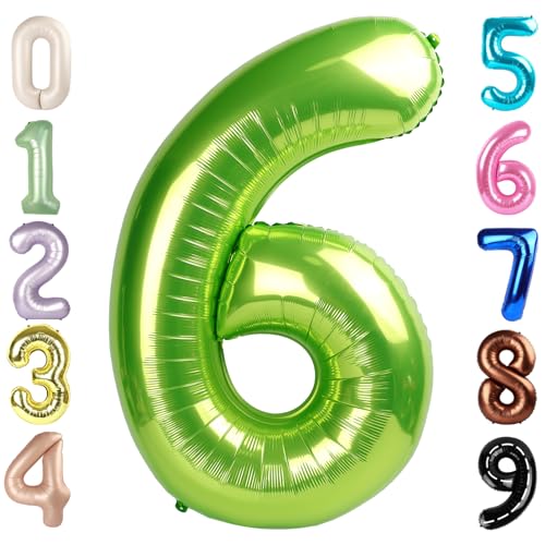 Image of 6 Balloon Numbers, 40In Green Balloons for Party Birthday Decorations | Eye-catching Appearance, Perfect Decorative Centerpieces, Convenient Self-sealing Structure, Widely for Various Occasions