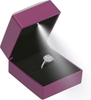 LED Ring Earring Box for Proposal, Wedding, Engagement， Luxury Jewelry Gift Box with LED Light, Jewellry Display Box (Purple)