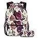 Zaini scolastici per ragazzi e ragazze, ragazzi universitari, romantici floreali peonia grande fiore zaino scuola libreria set con astuccio, Multicolore