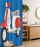 Ambesonne Funky Stall Shower Curtain, Comic Style Scooter Motorcycle Retro Vintage Soho Wheels Rome Graphic Print, Fabric Bathroom Decor Set with Hooks, 36' W x 72' L, Vermilion White