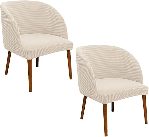Vista 14 de SZJIAHTM 2 fundas para silla de comedor, respaldo redondo, curvado, suave, elástico, de mediados de siglo, moderno, para cocina, sala de estar Blanco