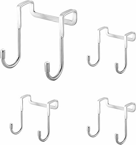 CNTOPONGLONG Paquete de 4 ganchos resistentes para colgar sobre la puerta sobre el cajón del gabinete, ganchos dobles para puerta de ducha, cajones