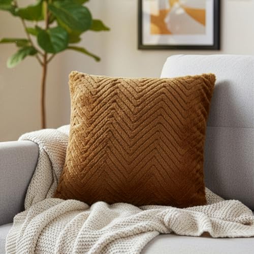 Image of Wakefit Designer Cushion Cover | 16x16 inch | Velvet Fabric | Machine Washable | Pack of 1 | Fur Brown