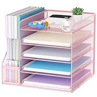 Marbrasse Schreibtisch Organizer und Büro Zubehör,5-Tier Briefablage,Mesh Büro Organizer für Schreibtischzubehör & Ablage(Rosa)