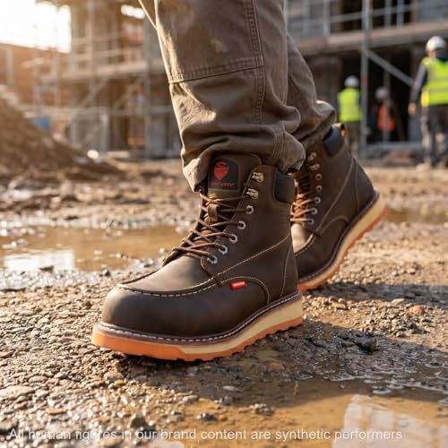 Image of SUREWAY 6 inch Mens Heavy Duty Soft /Composite /Steel Toe Work Boots for Men,Comfortable & Durable,GoodyearWelt,Full Grain Leather,Oil /Slip Resistant,Wedge Moc Toe Industrial Construction Boots /Shoes