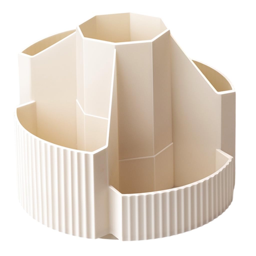 Tnbccxn White Pen Cup, Rotating Pen Holder Desk Organizers 5 Compartments Pen Organizers Large Capacity Pen Holder Art Supply Organizers Holder(White)