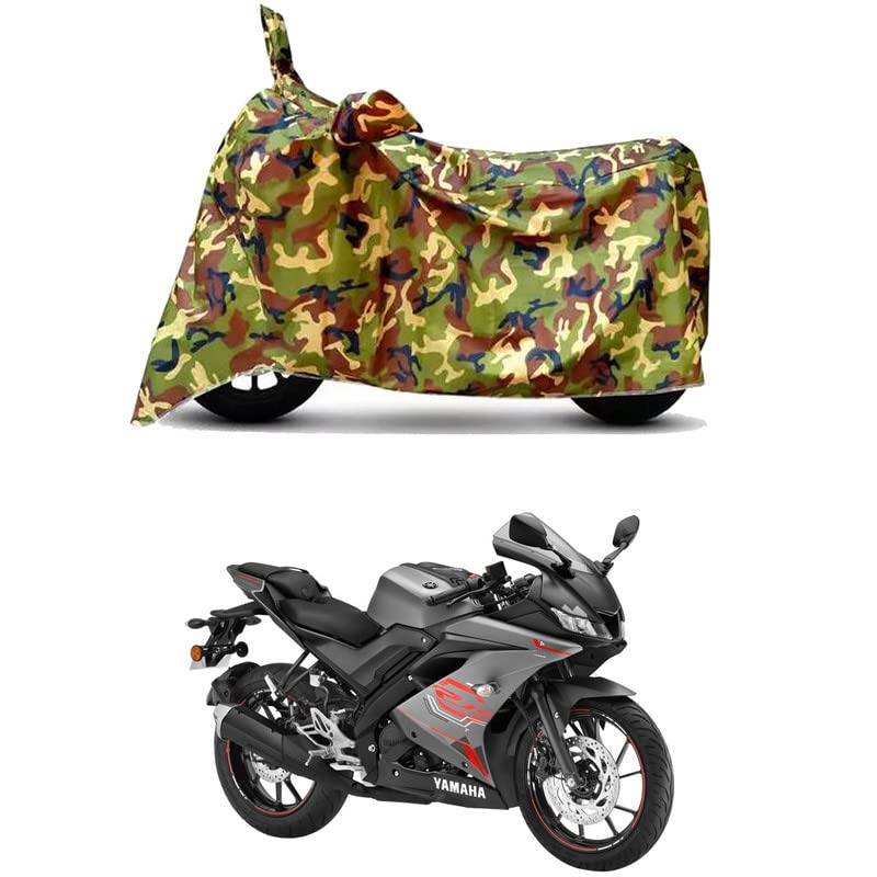 Image of Waterproof 100% PVC Coated Full Bike Scooty Two Wheeler Body Cover Compatible for Yamaha R15 V4 BS6 /UV-Rays /Heat Protection /Birds Dropping /Scratchproof /Dust Proof [6X6 Jungle Print]