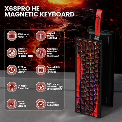 Image of MAMBASNAKE Attack Shark X68PRO HE Rapid Trigger Wireless Keyboard, 0.01mm RT Accuracy 8000Hz Wired Gaming Keyboard, Adjustable Actuation, Snap Tap, RGB Backlit, Magnetic Switch, C01 Coiled Cable -Red