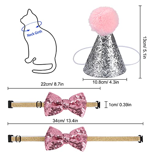 Miniatura 7 de Sombrero De Cumpleaños Para Mascotas Gorro Fiesta Perro Gato Con Corbata De Pajarita Lentejuela Para Cachorro Gatito 2 Piezas